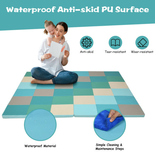 58 Inch Toddler Foam Play Mat Baby Folding Activity Floor Mat-Light Blue