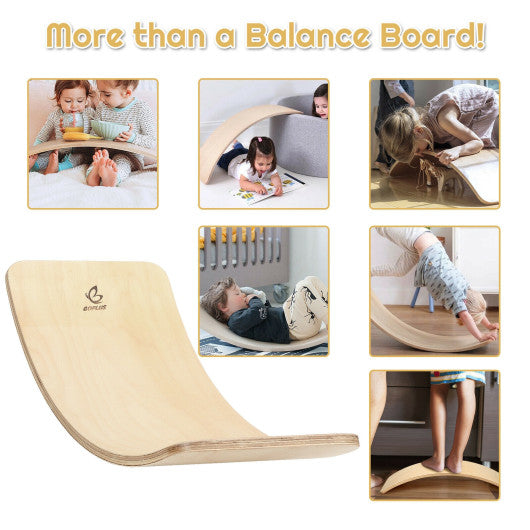 Wooden Wobble Balance Board Kids 35'' Rocker Yoga Curvy Board Toy with Felt Layer-Natural