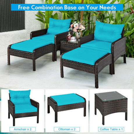 5 Pcs Patio Rattan Furniture Set Sofa