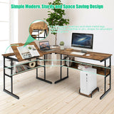 L-Shaped Computer Desk with Tiltable Tabletop-Rustic Brown