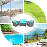 4 Pieces Patio Rattan Furniture Set Sofa Table with Storage Shelf Cushion-Turquoise