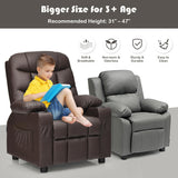 PU Leather Kids Recliner Chair with Cup Holders and Side Pockets-Brown