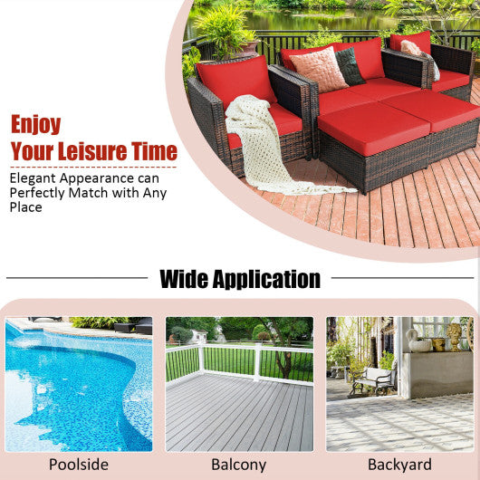 5 Pieces Patio Cushioned Rattan Furniture Set-Red