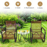 3 Pieces Patio Rattan Furniture Set with 2 Single Wicker Chairs and Glass Side Table