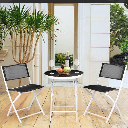 3 Pieces Patio Folding Bistro Set for Balcony or Outdoor Space-Black