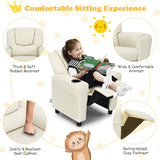 Children PU Leather Recliner Chair with Front Footrest-Beige