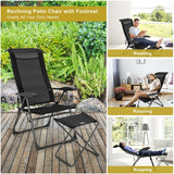 4 Pieces Patio Adjustable Back Folding Dining Chair Ottoman Set-Black