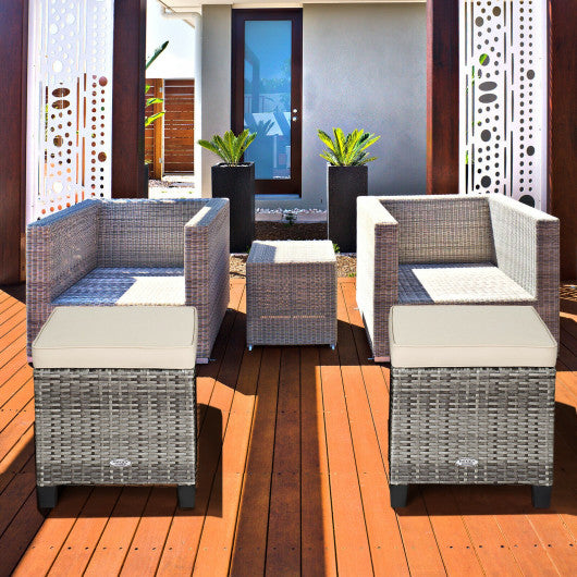 2 Pieces Patio Rattan Ottoman Seat with Removable Cushions-Beige