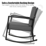 Patio Rattan Rocker Outdoor Glider Rocking Chair Cushion Lawn-Gray