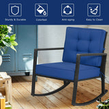 Patio Rattan Rocker Outdoor Glider Rocking Chair Cushion Lawn-Navy