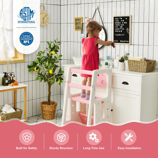 Kids Kitchen Step Stool with Double Safety Rails -Pink