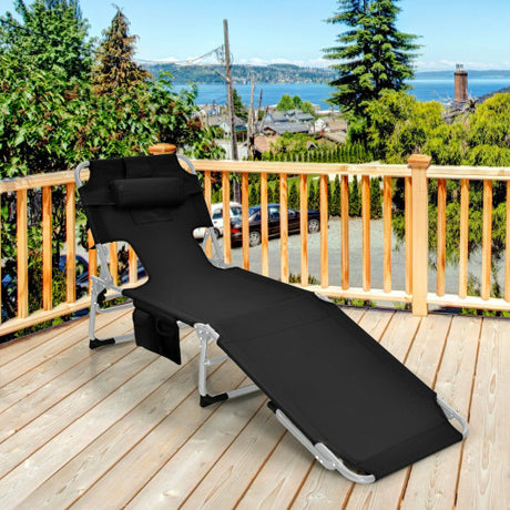 Folding Beach Lounge Chair with Pillow for Outdoor-Black