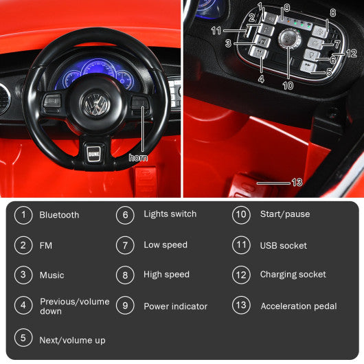 12V Licensed Volkswagen Beetle Kids Ride On Car with Remote Control-Red