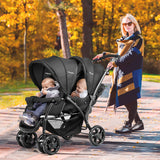 Foldable Lightweight Front Back Seats Double Baby Stroller-Black