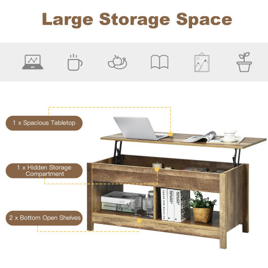 Lift Top Coffee Table with Hidden Storage Compartment and Lower Shelf for Study Room-Oak