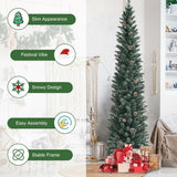 Snowy Artificial Pencil Christmas Tree with Pine Cones-7 ft