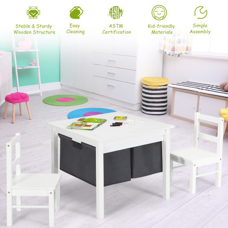 2-in-1 Kids Activity Table and 2 Chairs Set with Storage Building Block Table-White