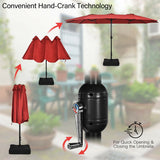 15 Feet Double-Sided Twin Patio Umbrella with Crank and Base-Red