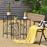 3 Pieces Flower Pots Display Rack with Vines and Crystal Floral Accents Square-Black