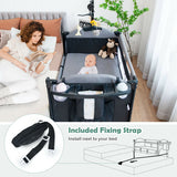 5-in-1 Baby Nursery Center Foldable Toddler Bedside Crib with Music Box-Black