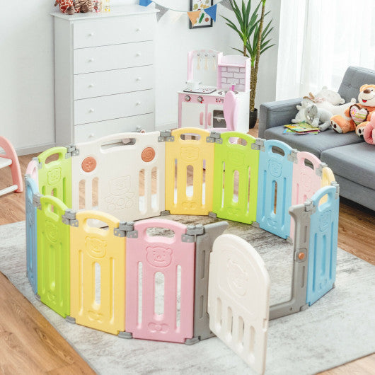 Foldable Baby Playpen 14 Panel Activity Center Safety Play Yard-Multicolor