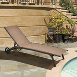 6-Poisition Adjustable Outdoor Chaise Recliner with Wheels-Brown