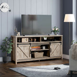 59 Inch Sliding Barn Door TV Stand with Adjustable Shelves for TVs up to 65 Inch-Light Brown