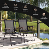 Set of 2 Patio Folding Sling Back Camping Deck Chairs-Black