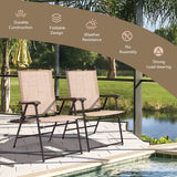 Set of 2 Patio Folding Sling Back Camping Deck Chairs-Beige