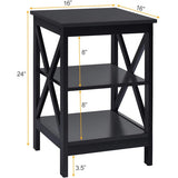 3-Tier X-Design Nightstands with Storage Shelves for Living Room Bedroom-Black