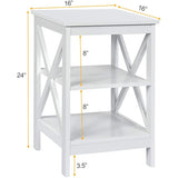 3-Tier X-Design Nightstands with Storage Shelves for Living Room Bedroom-White