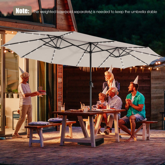 15 Feet Twin Patio Umbrella with 48 Solar LED Lights-Beige