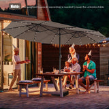 15 Feet Twin Patio Umbrella with 48 Solar LED Lights-Light Brown