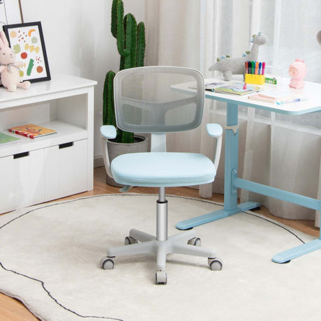 Adjustable Desk Chair with Auto Brake Casters for Kids-Blue