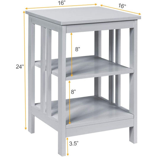 2 Pieces 3-Tier Nightstand with Reinforced Bars and Stable Structure-Gray