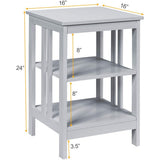 2 Pieces 3-Tier Nightstand with Reinforced Bars and Stable Structure-Gray