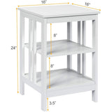 2 Pieces 3-Tier Nightstand with Reinforced Bars and Stable Structure-White