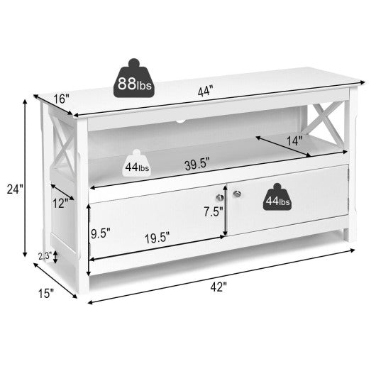 44 Inch Wooden Storage Cabinet TV Stand-White