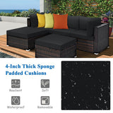 5 Pieces Patio Sectional Rattan Furniture Set with Ottoman Table-Black