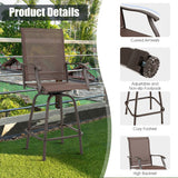 2 Pieces Patio 360 Rotation Swivel Bar Stool Set-Brown