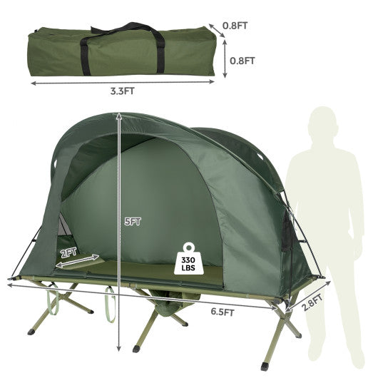 Cot Elevated Compact Tent Set with External Cover-Green