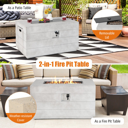 43 Inch Rectangular Concrete Propane Fire Pit Table with Lava Rocks and Cover 50 000 BTU-Gray