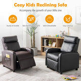 Ergonomic PU Leather Kids Recliner Lounge Sofa for 3-12 Age Group-Black