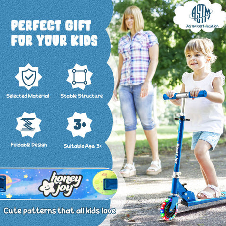 Folding Kick Scooter with 3 Adjustable Heights for Kids-Blue