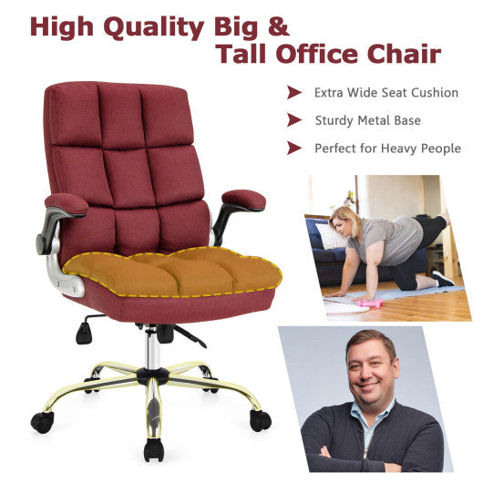 Adjustable Swivel Office Chair with High Back and Flip-up Arm for Home and Office-Red