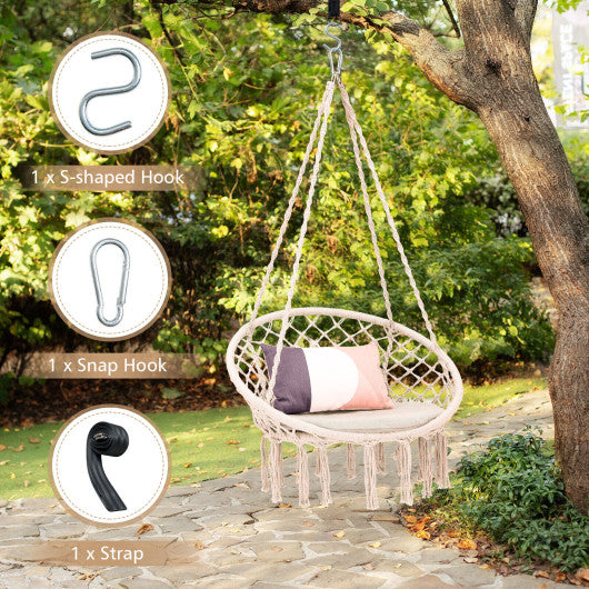 Cushioned Hammock Swing Chair with Hanging Kit-Beige