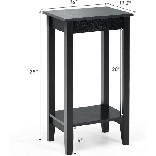 Set of 2 Versatile 2-Tier End Table with Storage Shelf-Black