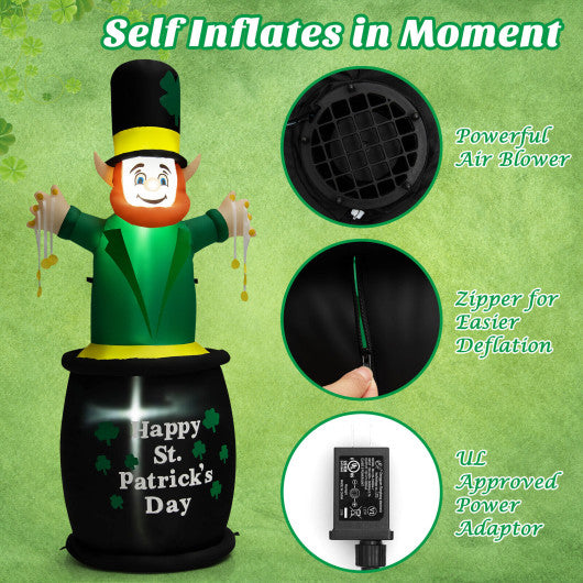 6 Feet St Patrick's Day Inflatables Leprechaun Irish Day Decoration with LED Lights