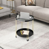 2-Tier Round Side Table with Removable Tray and Metal Frame for Small Space-Golden