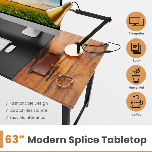 63 Inch Modern Splice Computer Desk with Heavy Duty Steel Frame